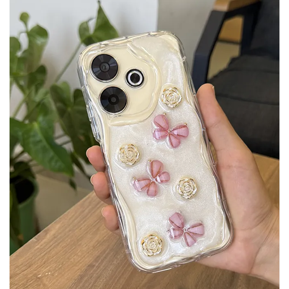 Xiaomi - Redmi 13 Zebana Floral Silikon Kılıf - Gold