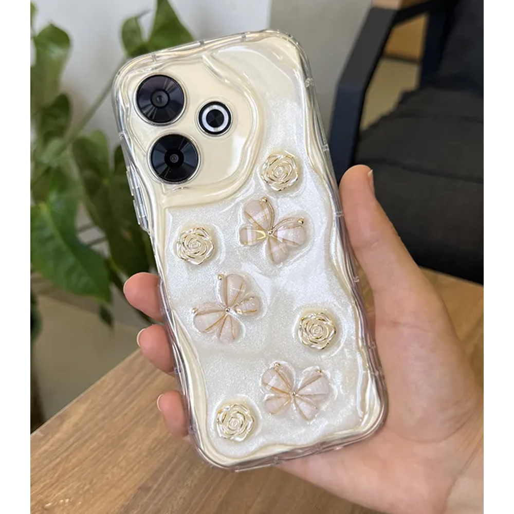 Xiaomi - Redmi 13 Zebana Floral Silikon Kılıf - Gold