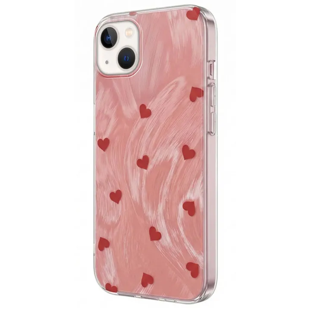 Apple - iPhone 13 Zebana Pink Heart Silikon Kılıf - Kırmızı