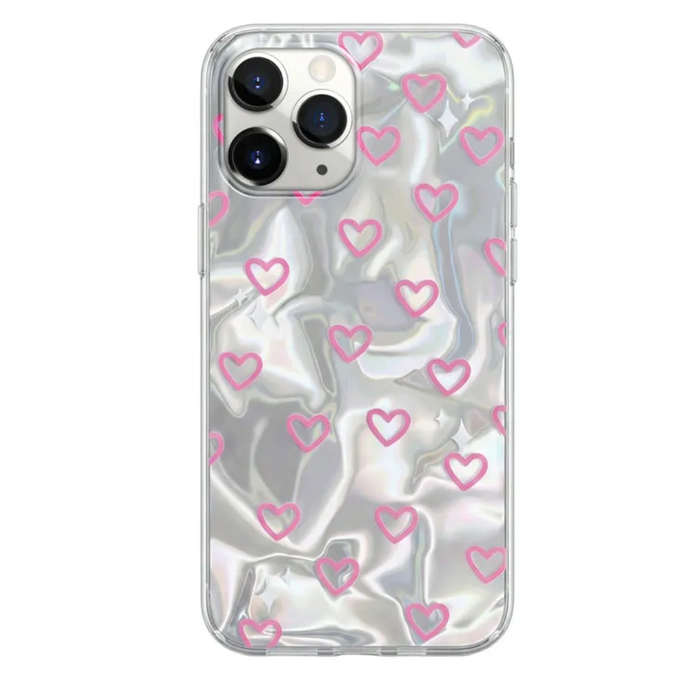 Apple - iPhone 11 Pro Max Zebana Pink Heart Silikon Kılıf