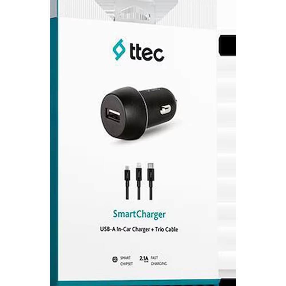 Ttec SmartCharger 2.1A Araç Şarj Aleti ve Trio Kablo Siyah - 2CKS20TS