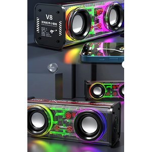 V8 Bluetooth Hoparlör RGB Led Taşınabilir Siyah Mini Ses Bombası