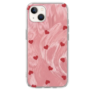 Apple - iPhone 13 Zebana Pink Heart Silikon Kılıf - Kırmızı