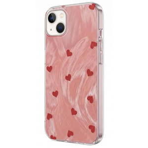Apple - iPhone 13 Zebana Pink Heart Silikon Kılıf - Kırmızı