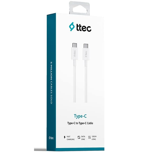 ttec USB-C - USB-C 120cm 60W PD/QC Hızlı Şarj/Data Kablosu Beyaz