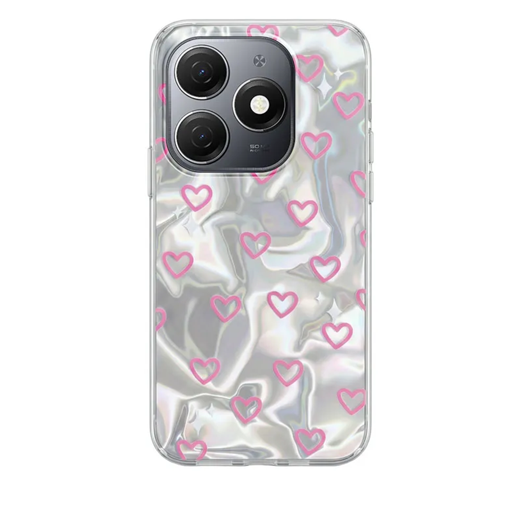 TECNO - Spark 20 Zebana Pink Heart Silikon Kılıf - Kırmızı