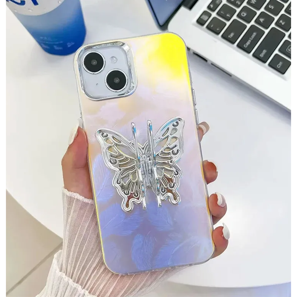 Apple - iPhone 13 Zebana Standlı Kelebek Silikon Kılıf