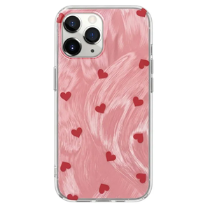 Apple - iPhone 11 Pro Max Zebana Pink Heart Silikon Kılıf