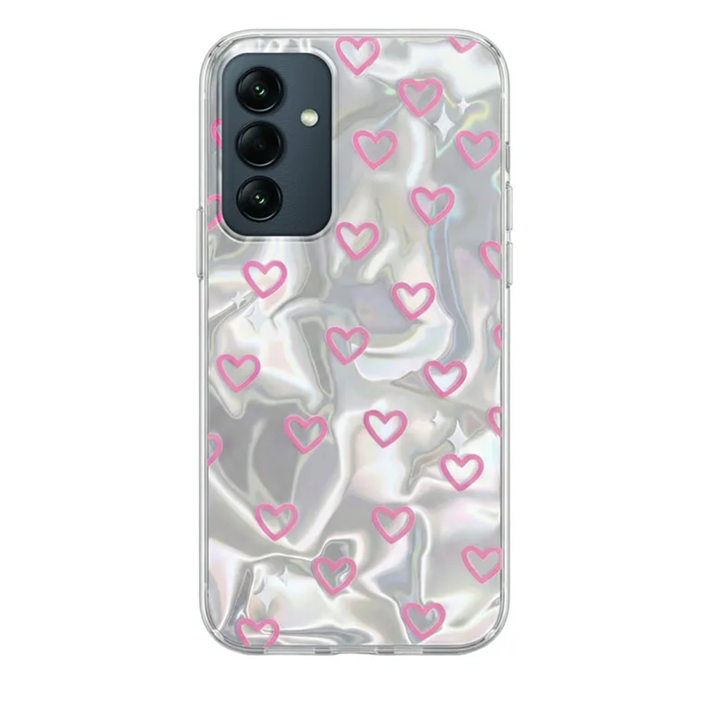 Samsung - Galaxy A14 Zebana Pink Heart Silikon Kılıf - Pembe