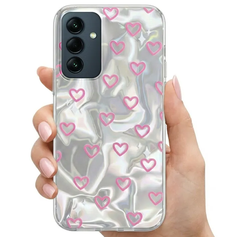 Samsung - Galaxy A14 Zebana Pink Heart Silikon Kılıf - Pembe